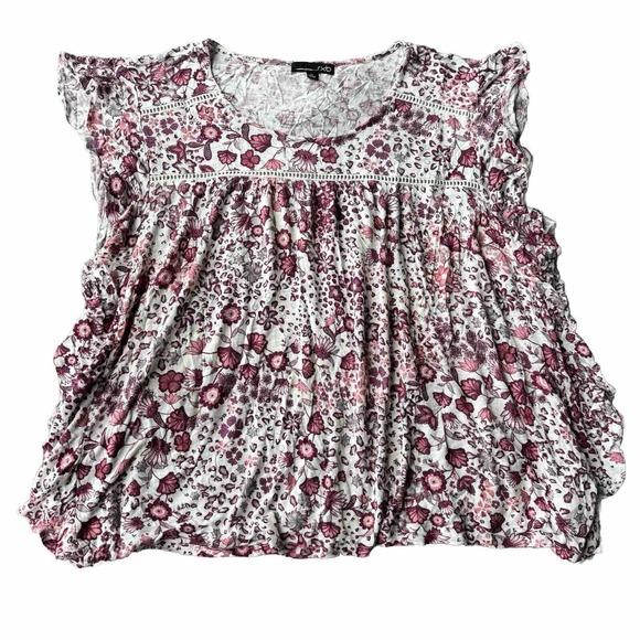 RBX Tops - RXB Blouse Sz XL Cream Pink Floral Scoop Neck Short Flutter Sleeve Top Summer